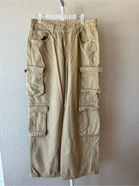 Ragged Priest tan Denim Stone Cargo Jeans 100% cotton size 30 in VGUC